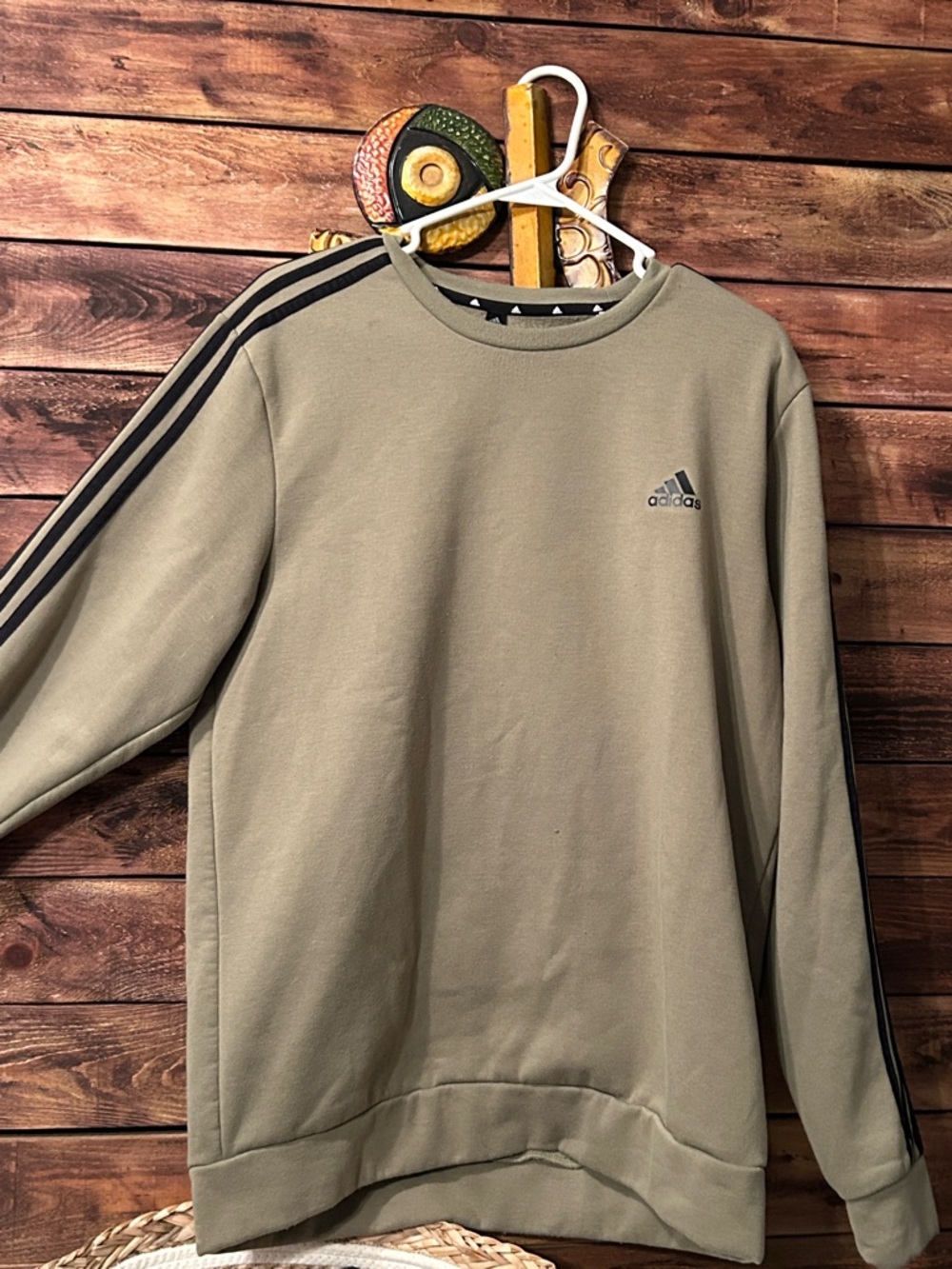 adidas Men's Olive Crewneck Sweatshirt with Black Stripes